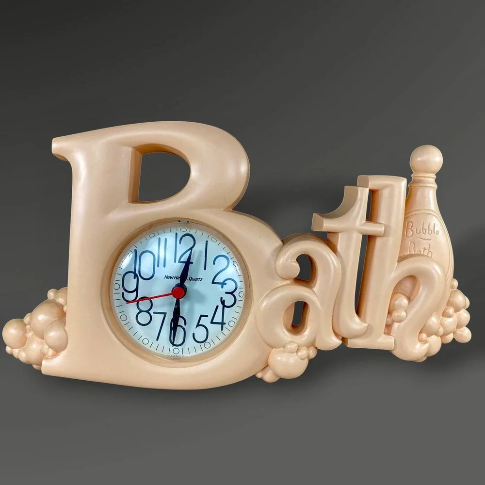Burwood Bubble Bath Wall Clock Fish Shell Wall Pockets Peach Bathroom 1980s